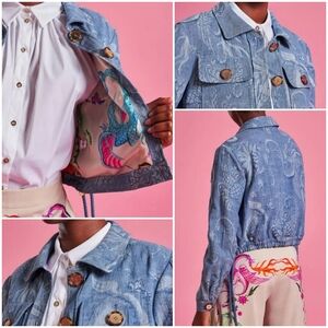 Maison Common Denim with Oriental Dragon Linen Embossed Drawstring Belt Chambray